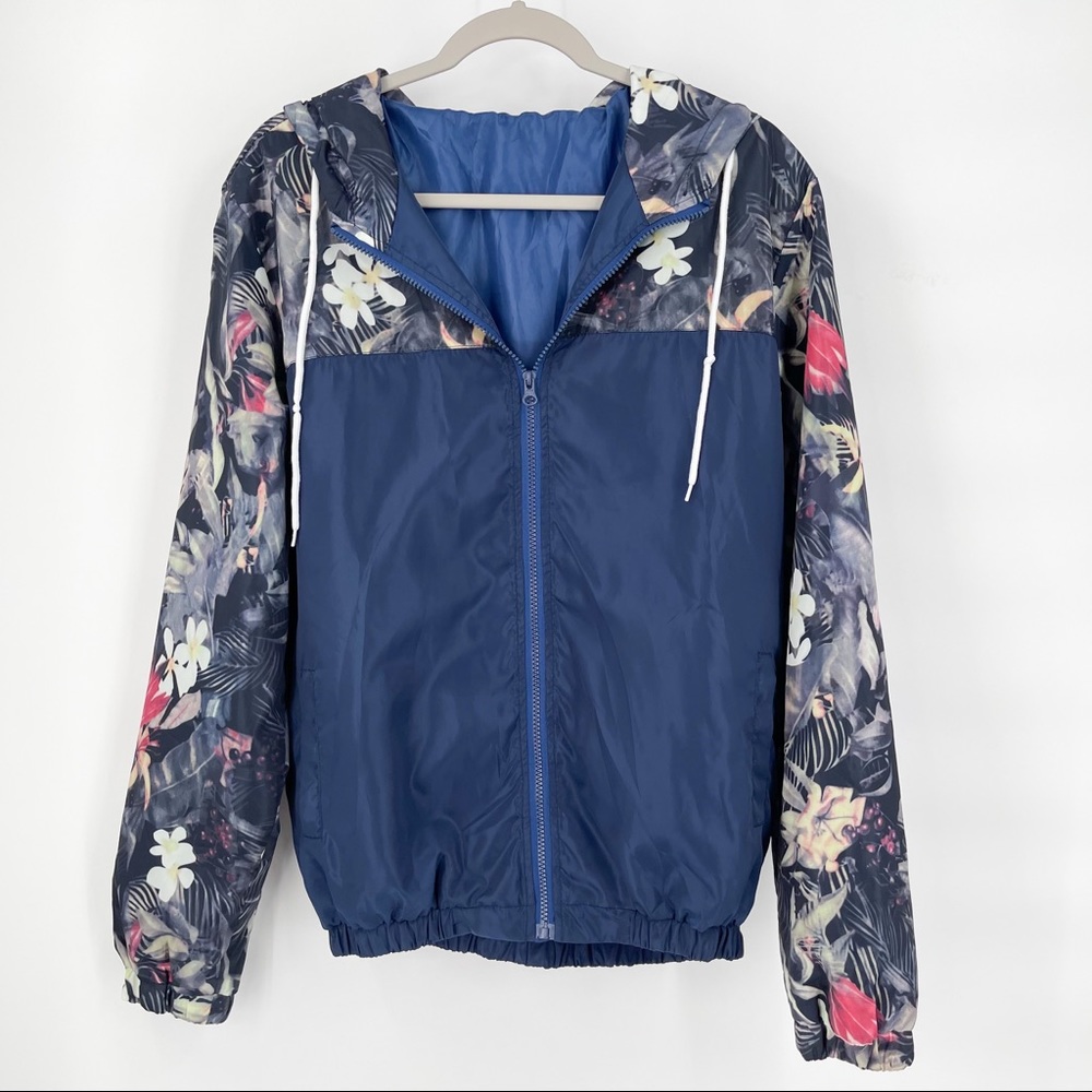 Unbranded Zip Up Hoodie Windbreaker Floral and Navy Womens Size Large